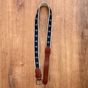 J. Crew Navy Anchor Belt with Brown Leather Ends